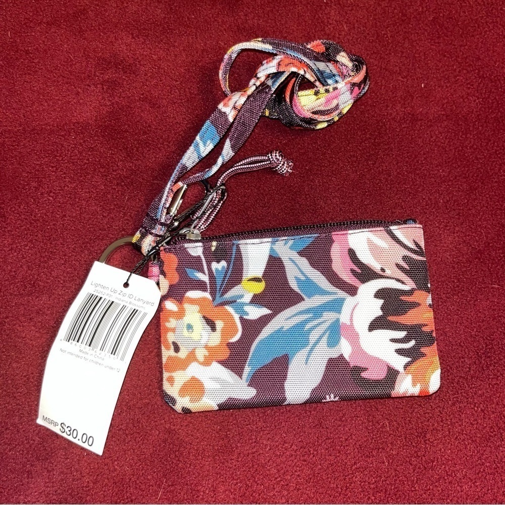 Vera Bradley lanyard ID card holder coin pouch - brick red floral NWT